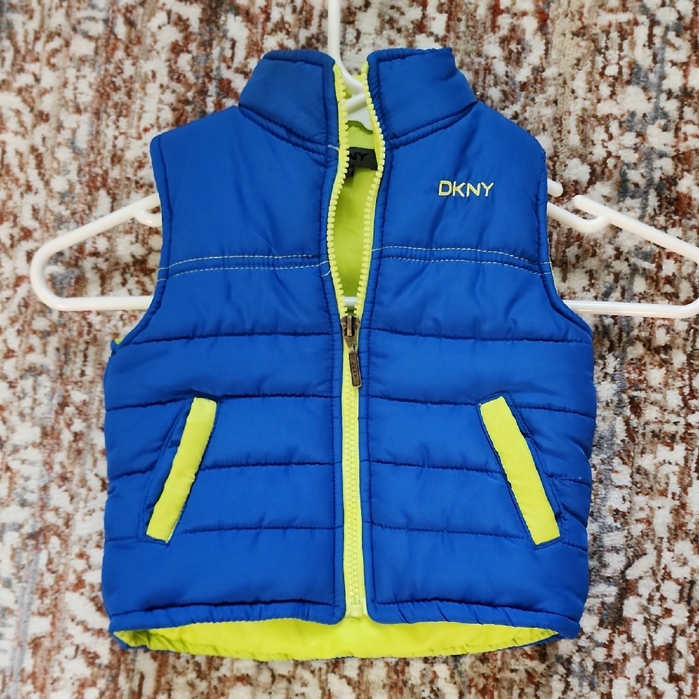 DKNY Blue and Neon Yellow Kids Puffer Vest